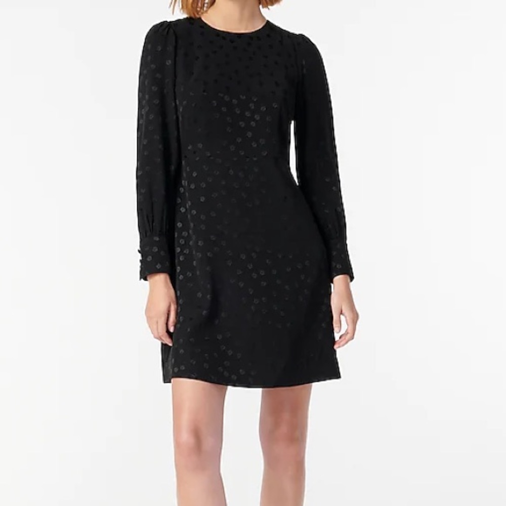 J Crew long sleeve Shift dress in jacquard floral dot black fit and flare